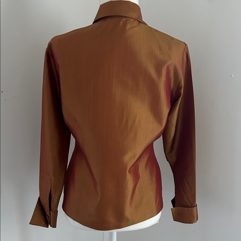 Express Shiny Gold/Copper Raw Silk Blouse sz 5/6 (M) - Picture 4 of 8